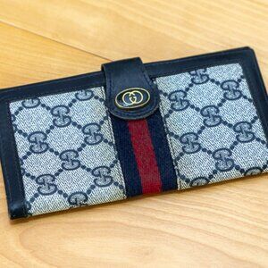 Gucci, Vintage Ophidia Blue Checkbook Cover
